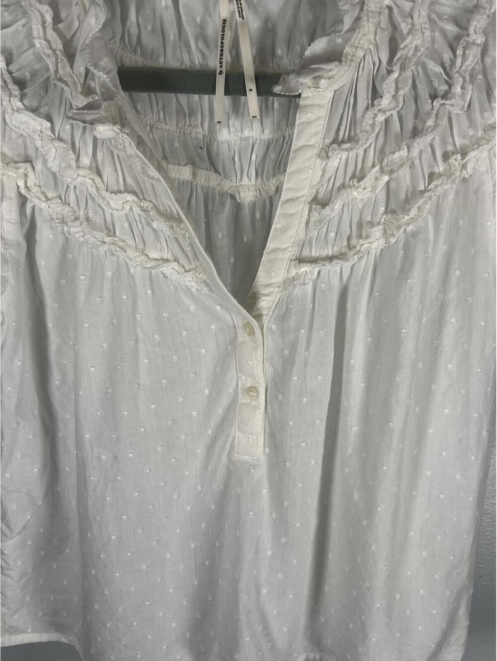 By Anthropologie Layered-Sleeve Henley Top White Dotted Swiss Dot Ruffle Blouse - Picture 5 of 9